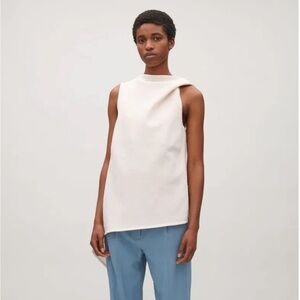 Cos Pink Draped Shoulder Top Size Small Asymmetrical Sleeveless Blush Cotton